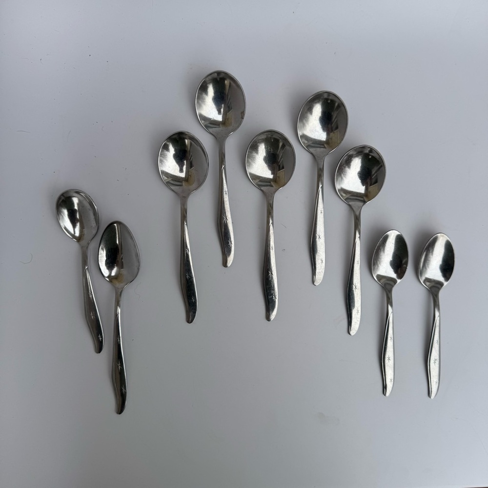 Mar-Crest Atomic Star Stainless Steel Spoons MCM Total (9) 5 soup 4 others